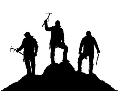 buz baltası ile elinde üç dağcı siluet siyah