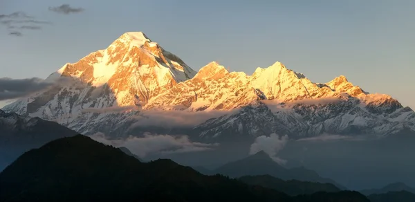 Kvällen panoramautsikt över berget dhaulagiri - nepal — Stockfoto