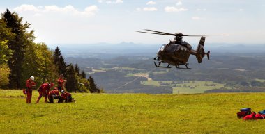 Group of rescuers practice of rescue operation