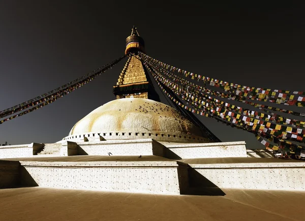 Noční pohled na Bodhnath stúpa - Kathmandu - Nepál — Stock fotografie