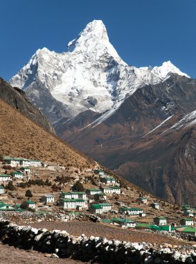 Mount Ama Dablam and Khumjung village near Namche bazar clipart