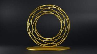 Altın yüzük. Tuzak kurulmuş. 3 boyutlu görüntü. Siyah arkaplan.