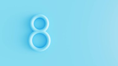 Mavi arka plandaki 8 numara. Bir tebrik kartı. 3d resim.