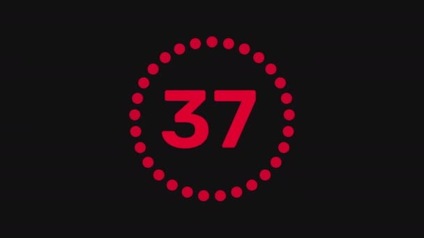 Countdown Seconds Red Numbers Black Background Flat Style — Stock Video