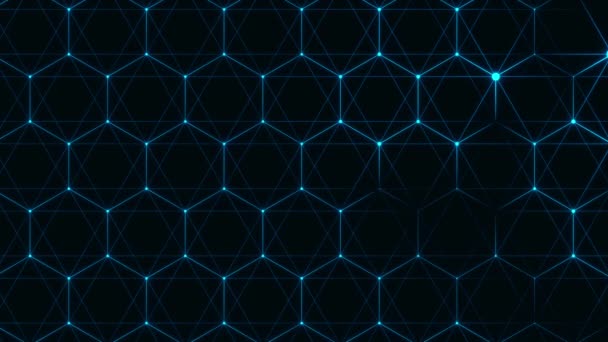 Fondo Abstracto Azul Líneas Partículas Hexágonos Animación Bucle Cambiando Tamaño — Vídeo de stock