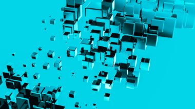 blue abstract background of cubes of different sizes with a chamfer. 3d illustration
