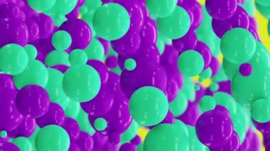 Yeşil ve mavi kürelerin boyutlarını değiştiren üç boyutlu soyut döngü arkaplanı