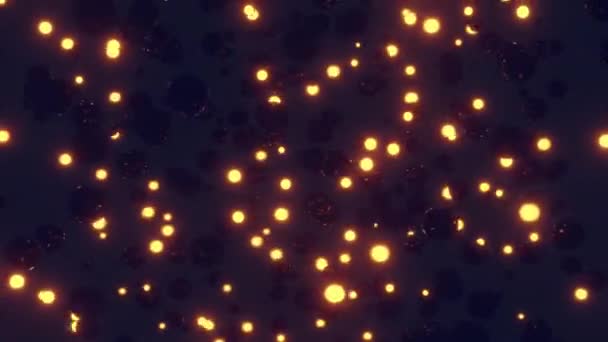 Abstract Background Glowing Orange Shiny Dark Blue Spheres Moving Circle — Stok video