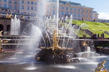 Peterhof ünlü cascade çeşmeler, altın heykeller Peterhof Palace yakınındaki oteller