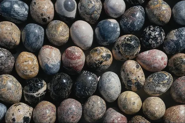 Renkli çakıl taşları. Güneşte küçük yuvarlak taşlar