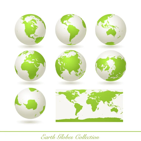 Earth globes colection, white - green2 — Stock Vector