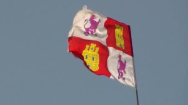 rüzgarda Leon bayraklı mavi gökyüzü arka plan üzerinde