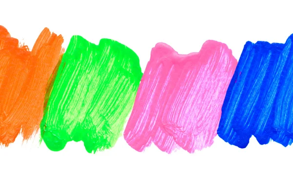 Cor acrílica verde-rosa vívida e azul sobre fundo branco — Fotografia de Stock