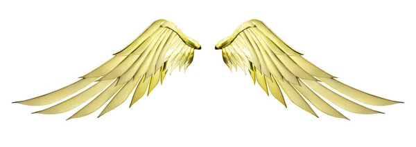 Two Golden Angel Wings Gold Color Isolated White Background Clipping — Stock Photo, Image