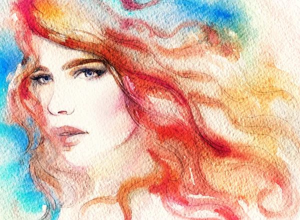 Vrouw staand aquarel kunst — Stockfoto