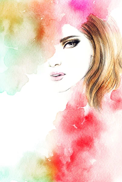 Woman portrait watercolor art — Stock Photo, Image