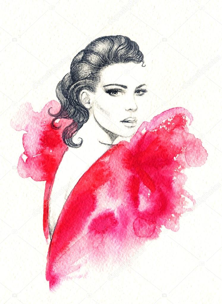 Woman portrait watercolor art