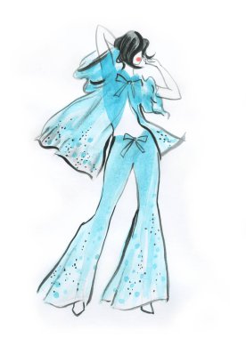 Suluboya çizimi. Kadın portresi. moda resimleme. 