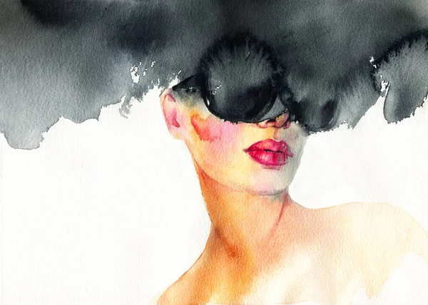 Akvarell Illustration Kvinnoporträtt Illustration — Stockfoto