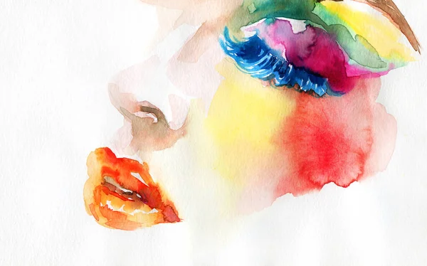 Watercolor Illustration Female Portrait Fashion Illustration — Stock Photo, Image