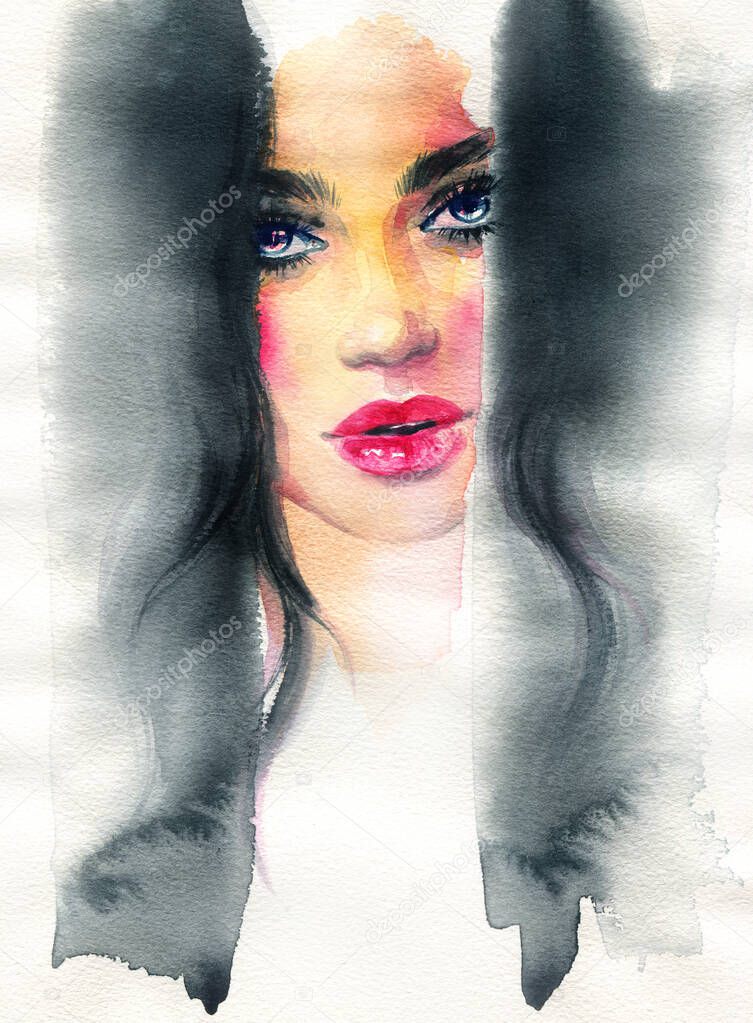 watercolor illustration. female portrait. illustration. 