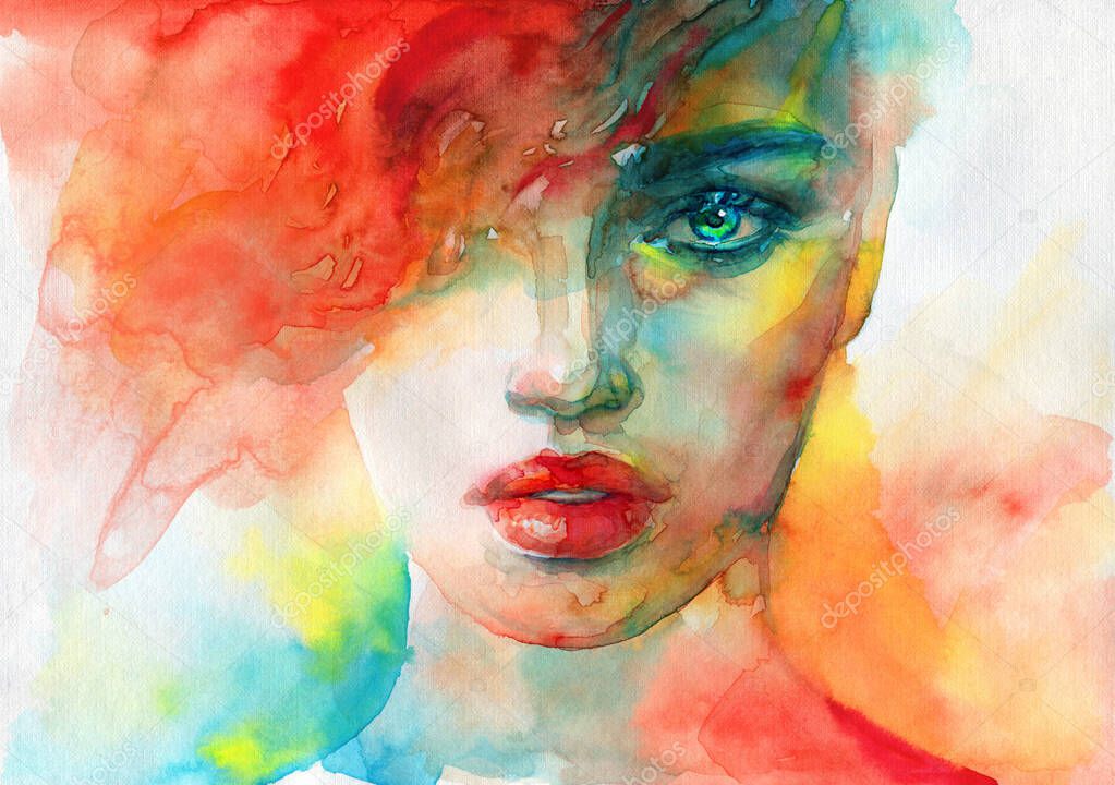 watercolor illustration. female portrait. illustration. 