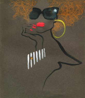 Suluboya çizimi. Kadın portresi. resimleme. 