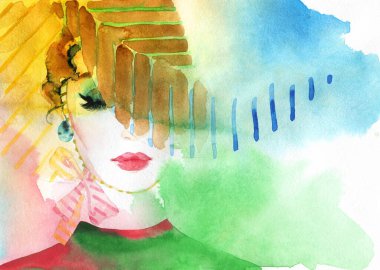 Suluboya çizimi. Kadın portresi. resimleme. 