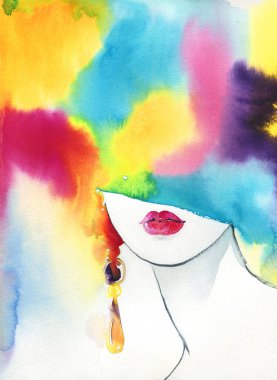 Suluboya çizimi. Kadın portresi. resimleme. 