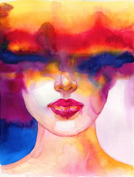 Watercolor Illustration Female Portrait Illustration — Stock Photo, Image