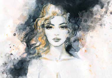 Suluboya resim. Kadın portresi. resimleme. 