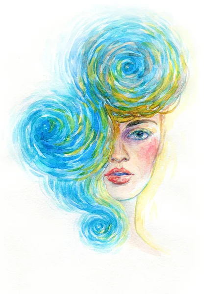Aquarelle Portrait Féminin Illustration — Photo