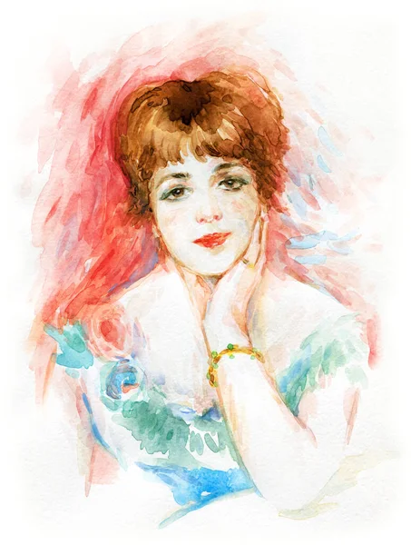 Akvarel Ženský Portrét Ilustrace — Stock fotografie
