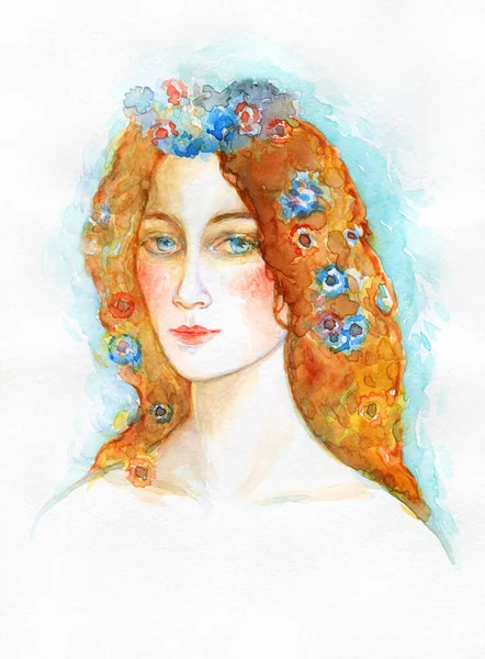 Aquarellmalerei Frauenporträt Illustration — Stockfoto