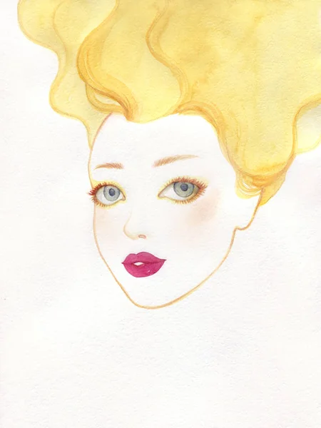 Aquarelle Portrait Féminin Illustration — Photo