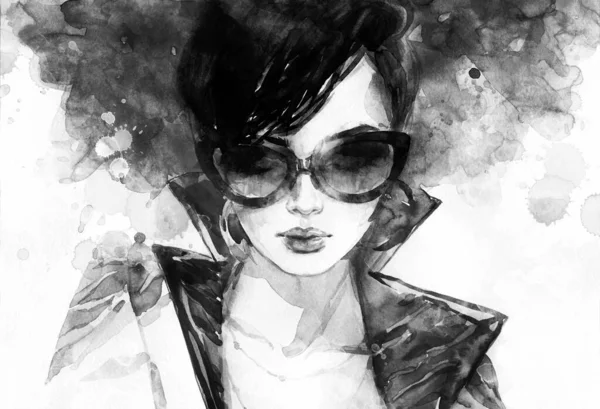 Aquarelle Portrait Féminin Illustration — Photo