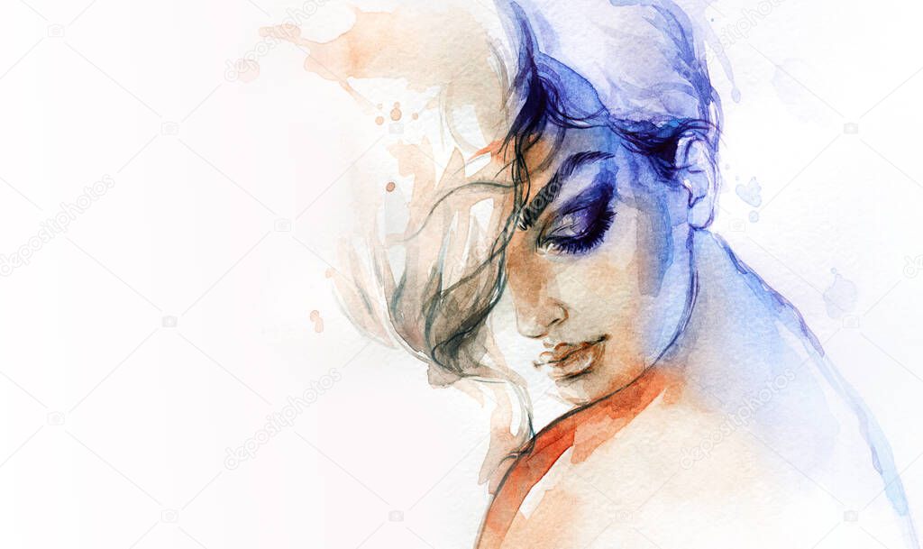 watercolor painting. female portrait. illustration. 