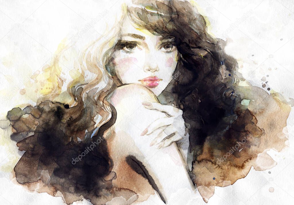 watercolor painting. female portrait. illustration. 