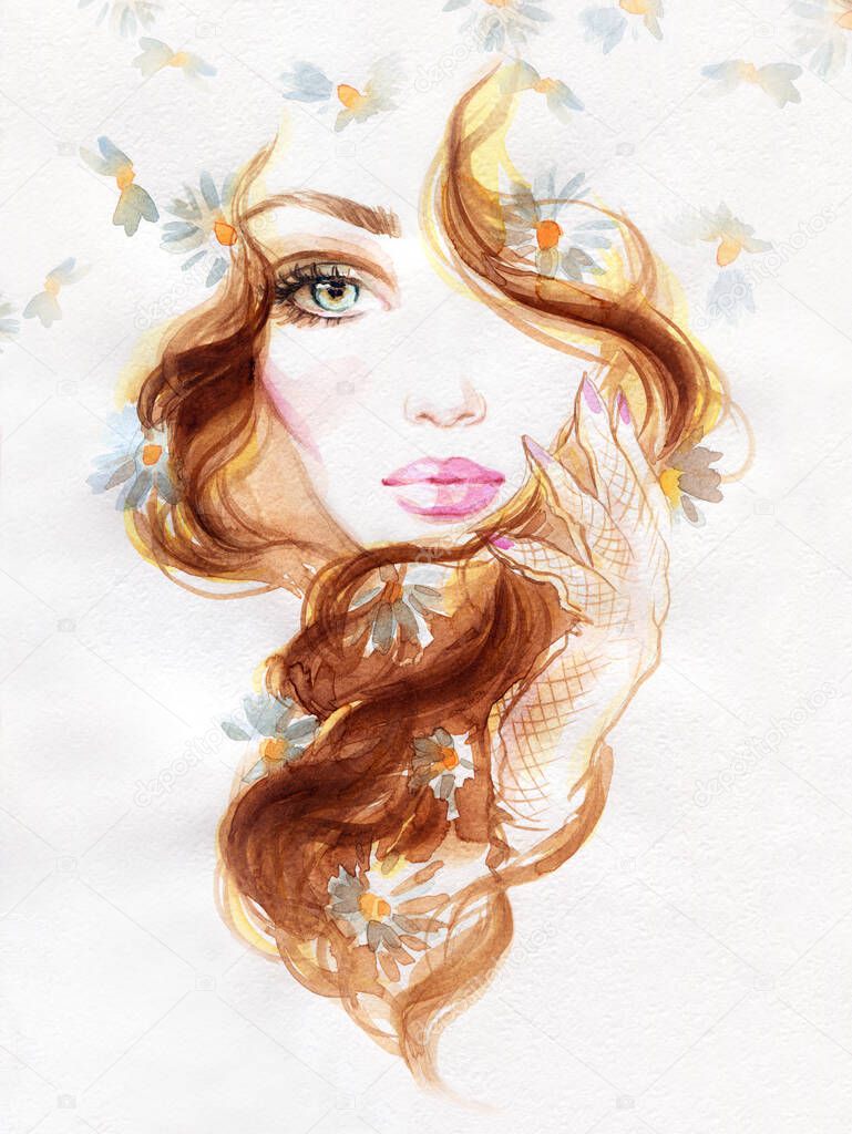 watercolor painting. female portrait. illustration. 