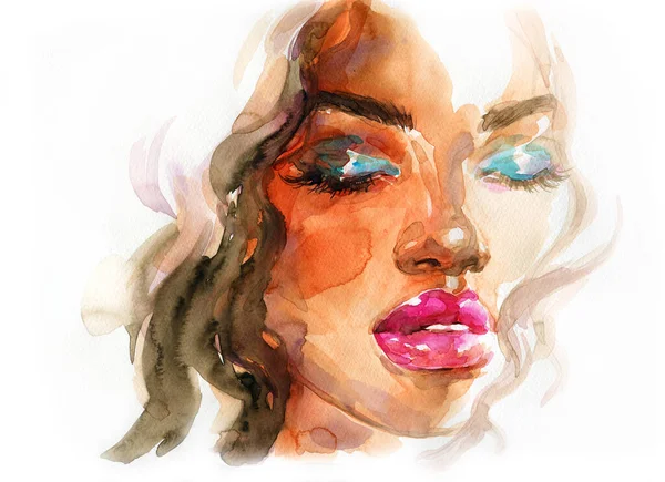 Beautiful Woman Fashion Illustration Watercolor Painting — Stock Photo, Image