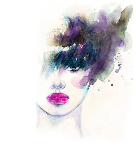 Beautiful Woman Fashion Illustration Watercolor Painting — Stock Photo, Image