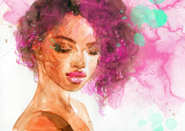 Hermosa Mujer Ilustración Moda Acuarela Pintura Imágenes de stock libres de derechos