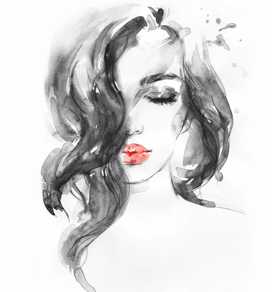 Watercolor Painting Fantasy Female Portrait Fashion Illustration — Stock Photo, Image