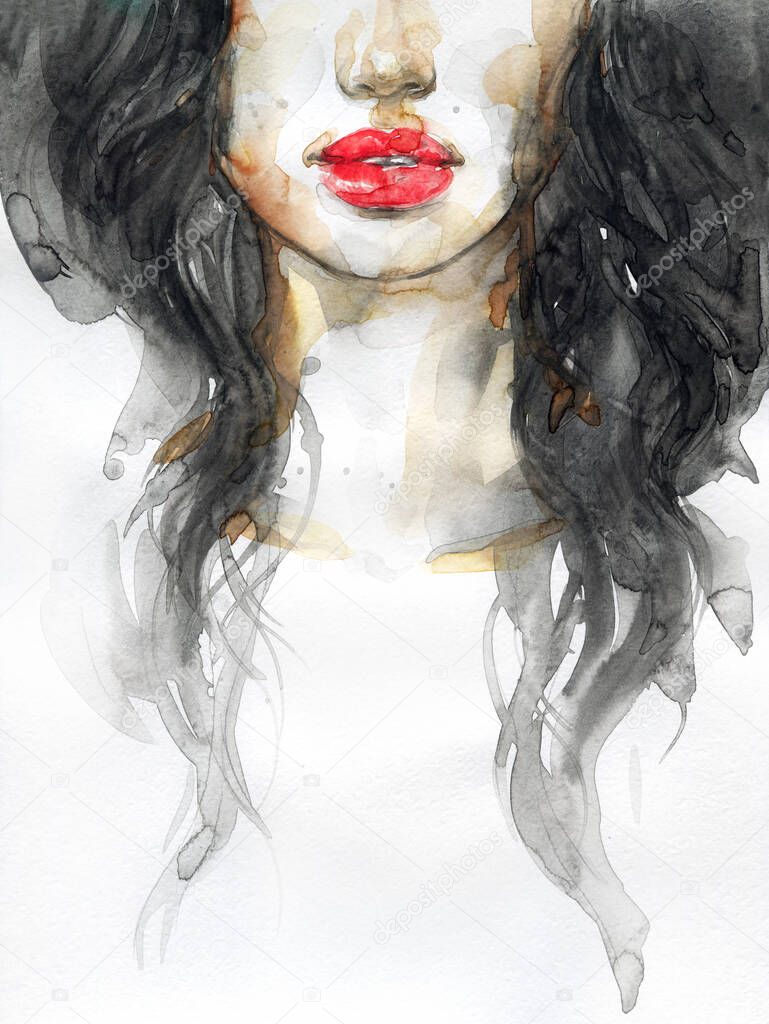 watercolor painting. fantasy female portrait. fashion illustration. 