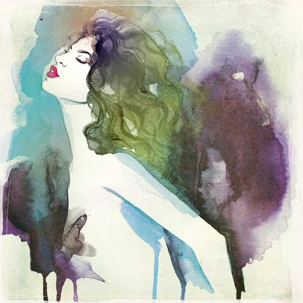 Retrato de mulher .abstract aquarela — Fotografia de Stock