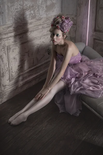 Girl in purple dress — Stock Photo, Image