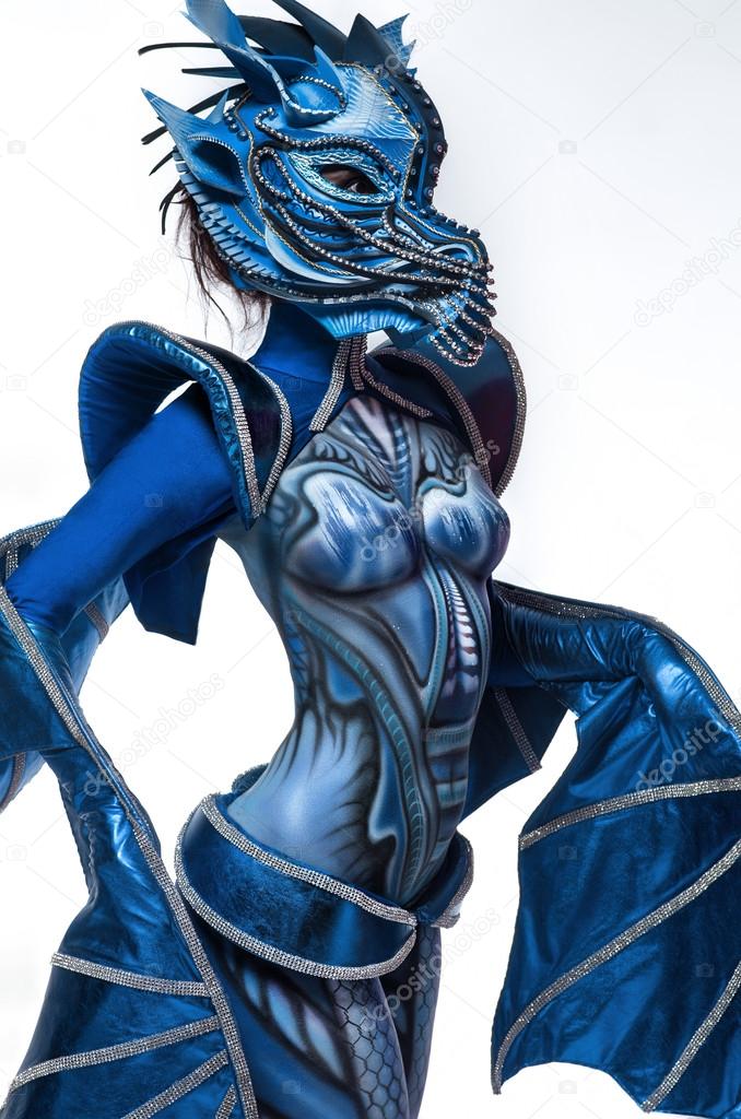 Woman with Blue Painted Skin