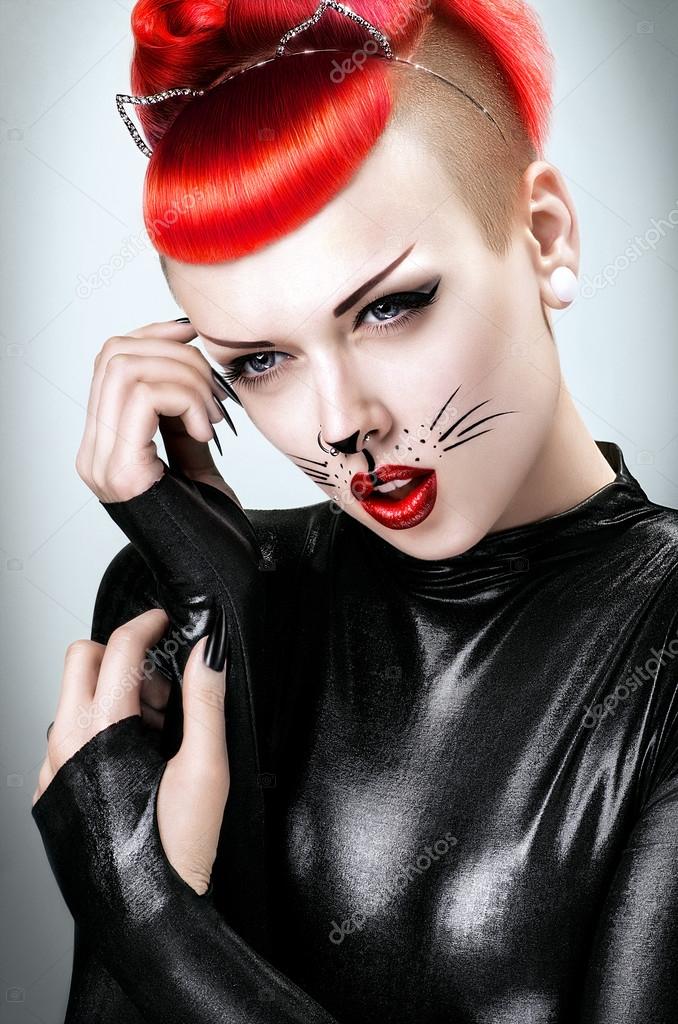 Woman with cat makeup