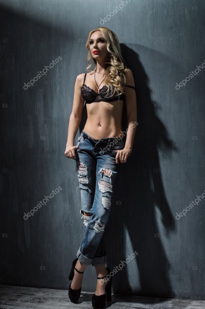 Model in jeans and bra Stock Photo by ©FlexDreams 73032007