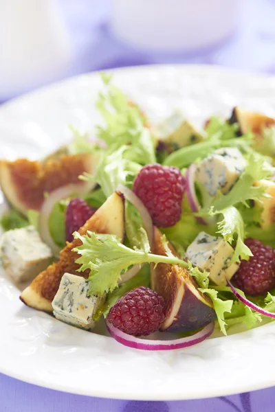 Fräsch sallad med ädelost, hallon och fikon — Stockfoto